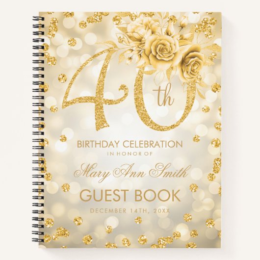 Carnet 40e anniversaire Guestbook Gold Glam Lights (Devant)