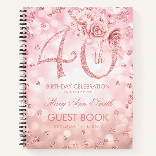Carnet 40e anniversaire Guestbook Rose Gold Glam Lights (Devant)