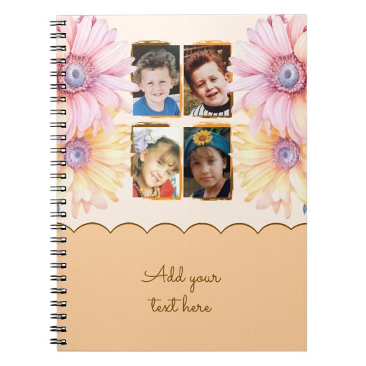 Carnet 4 fleurs de texte orange marron (Devant)
