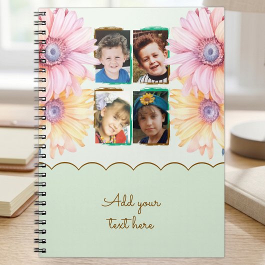 Carnet 4 fleurs photo texte vert marron