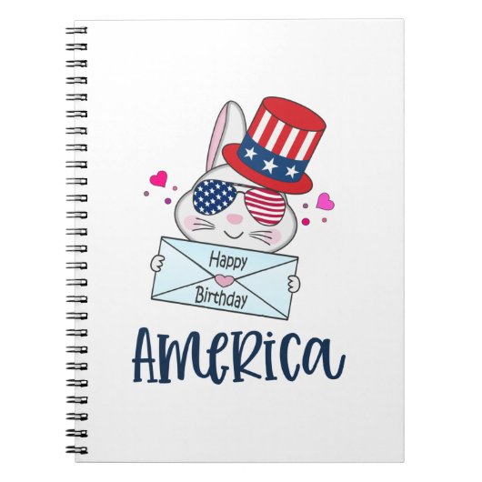 Carnet 4 juillet lapin avec les Etats-Unis Drapeau lunett (Devant)