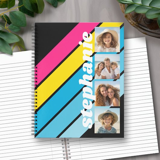 Carnet 4 Photo motif à rayures rétro cmyk nom du script
