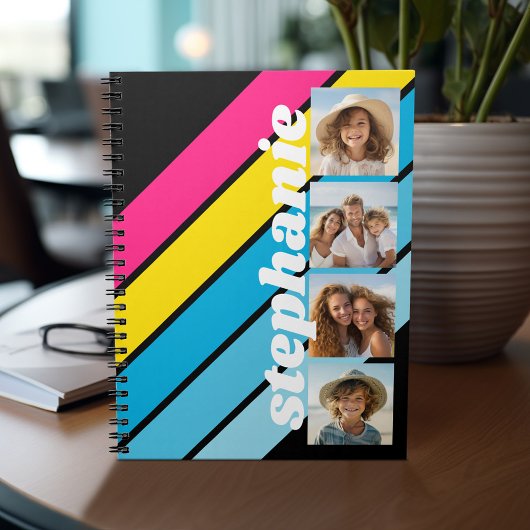 Carnet 4 Photo motif rayure rétro nom de script cmyk