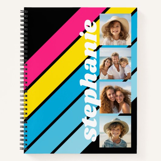 Carnet 4 Photo Retro stripe motif nom du script cmyk (Devant)