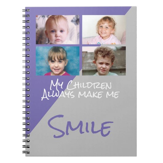 Carnet 4 photos enfants me font sourire violet gris (Devant)