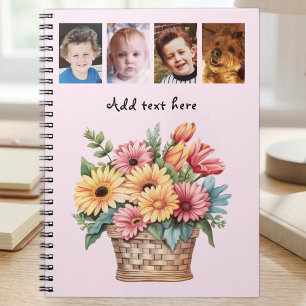 Carnet 4 photos texte personnalisé fleurs de gerbera rose