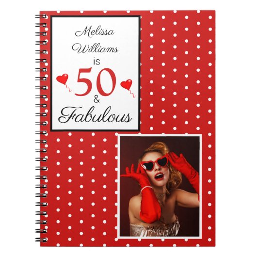 Carnet 50 et nom fabuleux Photo Rouge 50e anniversaire W (Devant)