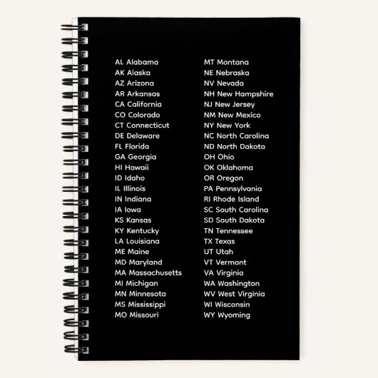 Carnet 50 États Ordre Alphabétique Noir (Recto)
