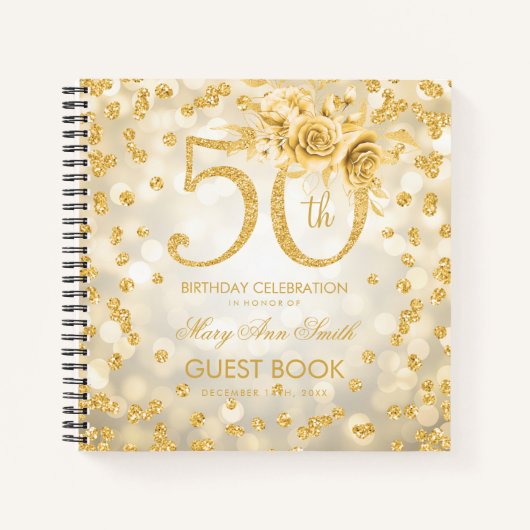 Carnet 50e anniversaire Guestbook Gold Glam Lights (Devant)