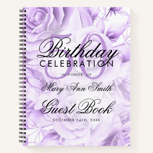 Carnet 50e anniversaire Guestbook Party Floral violet bla (Devant)