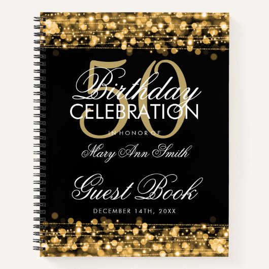 Carnet 50e anniversaire Guestbook Party Sparkles Gold (Devant)