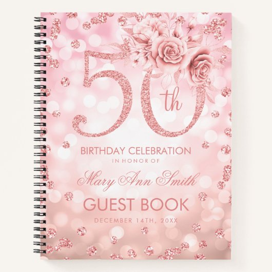 Carnet 50e anniversaire Guestbook Rose Gold Glam Lights (Devant)