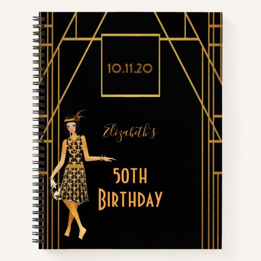 Carnet 50e anniversaire or noir 1920's art déco (Devant)