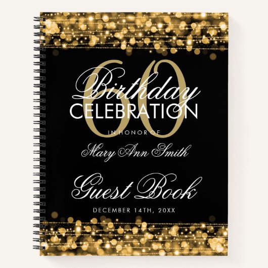 Carnet 60e anniversaire Guestbook Party Sparkles Gold (Devant)