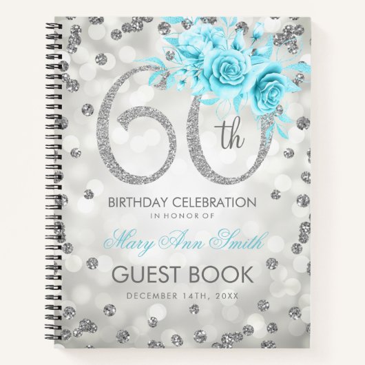 Carnet 60e anniversaire Guestbook Silver Glam Lights Turq (Devant)