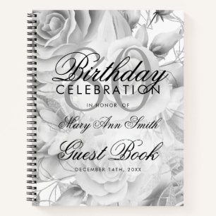 Carnet 80e anniversaire Guestbook Party Floral Silver Whi