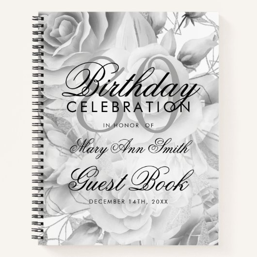 Carnet 80e anniversaire Guestbook Party Floral Silver Whi (Devant)