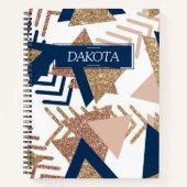 Carnet 80s Abstrait tendance | Marine et Rose Motif d'or (Devant)