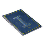Carnet 90s Bleu Denim Jaune Broderie Monogramme Initiale (Côté Droit)