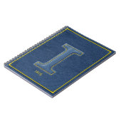 Carnet 90s Bleu Denim Jaune Broderie Monogramme Initiale (Côté gauche)