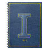 Carnet 90s Bleu Denim Jaune Broderie Monogramme Initiale (Devant)