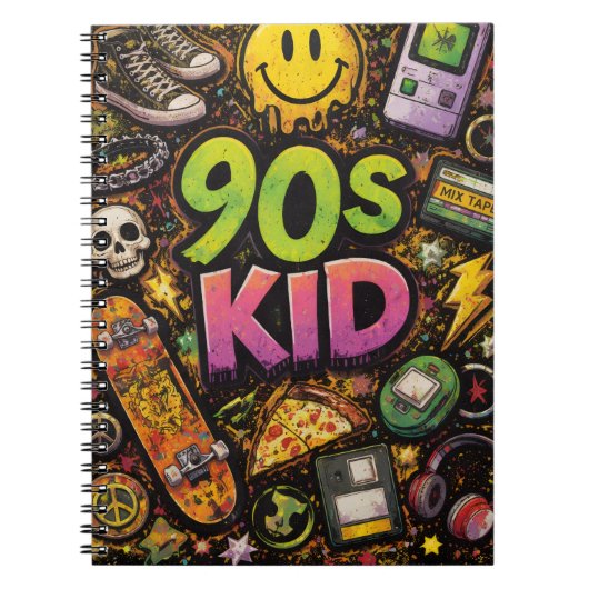 Carnet 90s Kids Retro Pizza Smiley Face Flower Design (Devant)