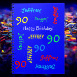 Carnet 90th Birthday Party Blue Guest Book, Repeat Names<br><div class="desc">What a wonderful, personalized spiral notebook Guest Book for a 90th birthday party or any other occasion. On the cover, Name and Age repeats in different fonts and primary colors on a bright blue background. Easy to personalize - just CHANGE NAME, AGE, and OCCASION in ONE PLACE. Supports name up...</div>