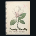 Carnet 90th Birthday Party Magnolia Custom Guest Book<br><div class="desc">Customizable 90th Birthday Celebration Guest Book with Vintage Botanical Watercolors of magnolia by Pierre-Joseph Redouté. You can easily change text color, font, size and position by clicking the customize button. Matching birthday invitation, birthdau paper plates and paper napkin. --------- "Pierre-Joseph Redouté (10 July 1759 in Saint-Hubert, Belgium – 19 June...</div>
