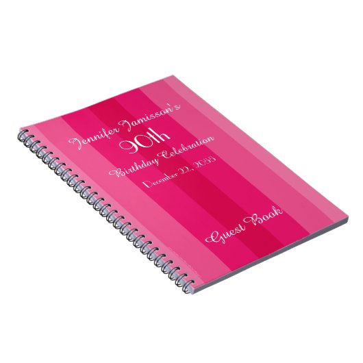 Carnet 90th Birthday Party Pink Stripe Guest Book Spiral (Côté Droit)