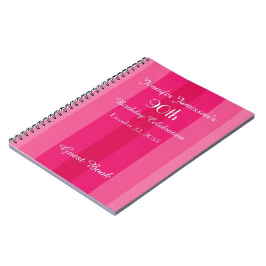Carnet 90th Birthday Party Pink Stripe Guest Book Spiral (Côté gauche)