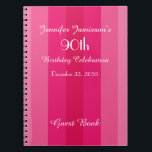 Carnet 90th Birthday Party Pink Stripe Guest Book Spiral<br><div class="desc">This 90th Birthday Party Spiral Notebook Guest Book is decorated with a pink striped pattern.  Easy to customize,  just CHANGE or delete EXAMPLE Name and Age.  All Rights Reserved © 2014 Alan & Marcia Socolik.</div>