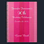 Carnet 90th Birthday Party Pink Stripe Guest Book Spiral<br><div class="desc">This 90th Birthday Party Spiral Notebook Guest Book is decorated with a pink striped pattern.  Easy to customize,  just CHANGE or delete EXAMPLE Name and Age.  All Rights Reserved © 2014 Alan & Marcia Socolik.</div>