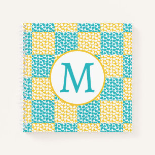 Carnet à damiers Amour en Turquoise, Jaune et Blanc