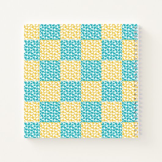 Carnet à damiers Amour en Turquoise, Jaune et Blanc (Dos)