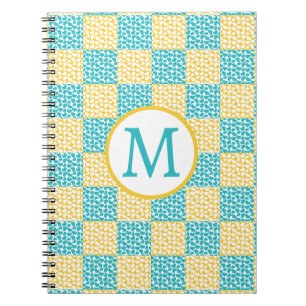 Carnet à damiers Amour en Turquoise, Jaune et Blanc
