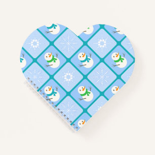 Carnet À damiers hiver bonhomme de neige motif et flocons