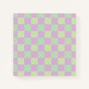 Carnet à damiers Love-Pastel rose, jaune, violet et vert