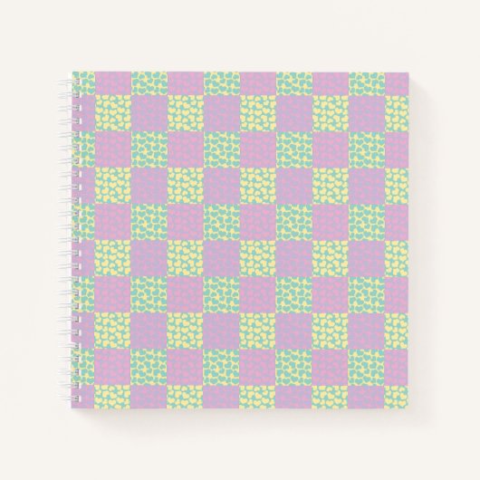 Carnet à damiers Love-Pastel rose, jaune, violet et vert (Devant)