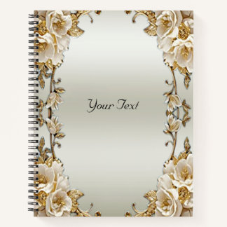 Carnet à fleurs blanches ornées dorées