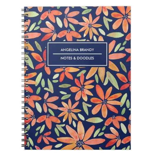 Carnet à fleurs tendance bleu et orange (Devant)