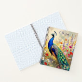 Carnet A Green and Blue Peacock in Flowers Personalized (Intérieur)