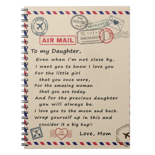 Carnet À Mon Cadeau Fille, Lettre D'Amour Fille Et Maman (Devant)