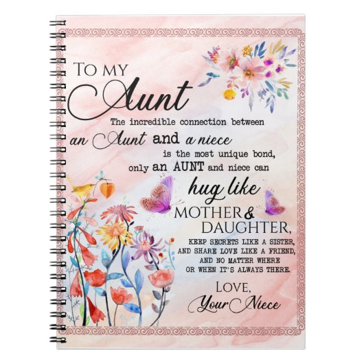 Carnet À Mon Cadeau Tante, Cadeau Papillon De La Nièce (Devant)