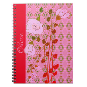 Carnet à motif personnalisé en rose et rouge