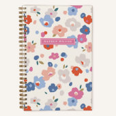 Carnet à reliure spirale floral bleu rouge gris ro (Recto)