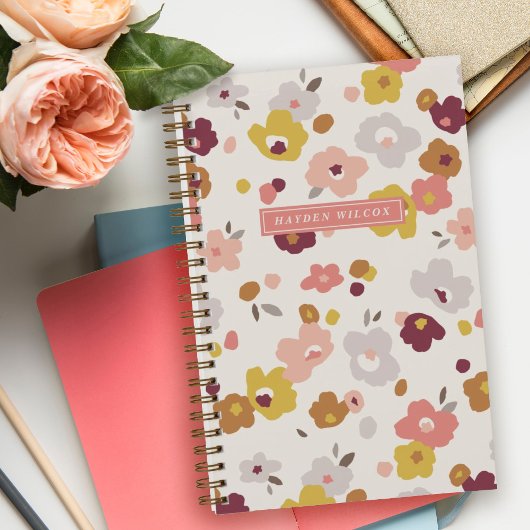 Carnet à reliure spirale floral orange rouge jaune
