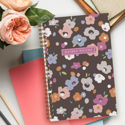 Carnet à reliure spirale floral orange violet marr