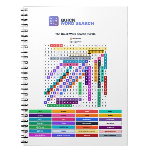 Carnet à reliure spirale Recherche de mots rapide  (Devant)
