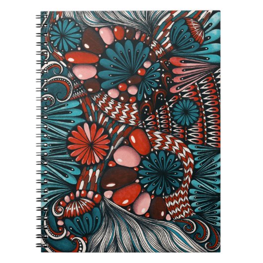 Carnet à spirale abstrait Zentangle sarcelle et ro (Devant)