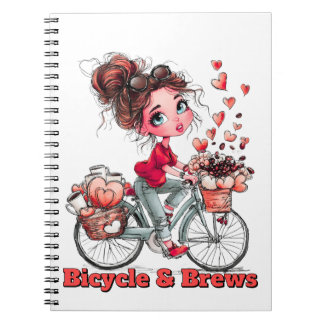 Carnet à spirale Bicycle & Brews Cute Coffee Girl